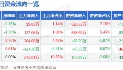 股票行情快报:穗恒运A(000531)8月28日主力资金净买入99.05万元