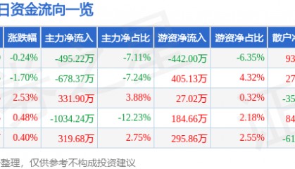 股票行情快报:丰华股份(600615)7月30日主力资金净卖出495.22万元
