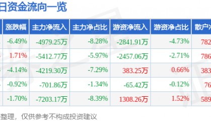 股票行情快报:江海股份(002484)1月3日主力资金净卖出4979.25万元