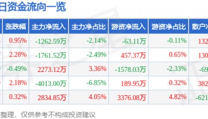 股票行情快报:中科信息(300678)12月2日主力资金净卖出1262.59万元