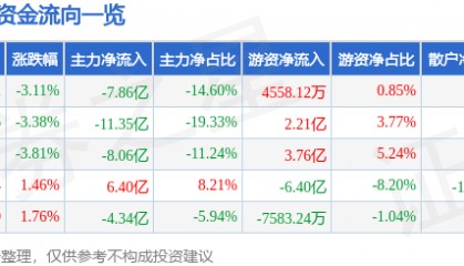 股票行情快报:同花顺(300033)9月3日主力资金净卖出7.86亿元