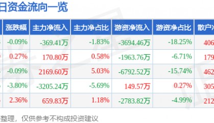 股票行情快报:华鲁恒升(600426)12月18日主力资金净卖出369.41万元