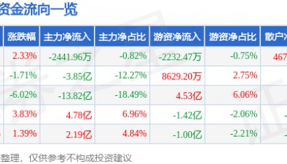 股票行情快报:同花顺(300033)9月22日主力资金净卖出2441.96万元