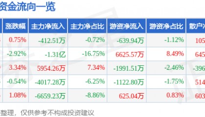 股票行情快报:大智慧(601519)2月14日主力资金净卖出412.51万元
