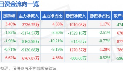 股票行情快报:长亮科技(300348)12月5日主力资金净买入3736.75万元