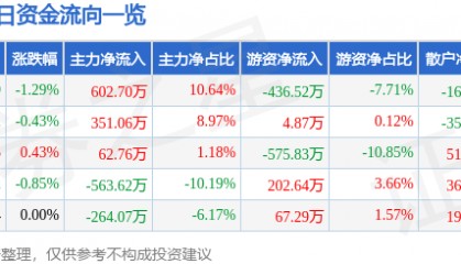 股票行情快报:津滨发展(000897)6月13日主力资金净买入602.70万元