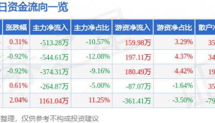 股票行情快报:穗恒运A(000531)8月8日主力资金净卖出513.28万元