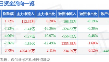 股票行情快报:长亮科技(300348)12月26日主力资金净买入112.35万元