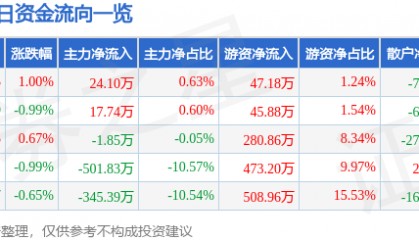 股票行情快报:穗恒运A(000531)9月26日主力资金净买入24.10万元