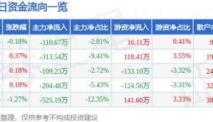 股票行情快报:永清环保(300187)7月29日主力资金净卖出110.67万元