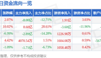 股票行情快报:岩山科技(002195)12月19日主力资金净卖出8.00亿元