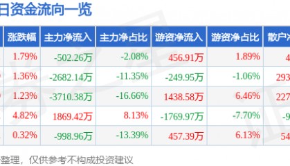 股票行情快报:穗恒运A(000531)7月10日主力资金净卖出502.26万元