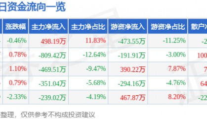股票行情快报:穗恒运A(000531)9月9日主力资金净买入498.19万元
