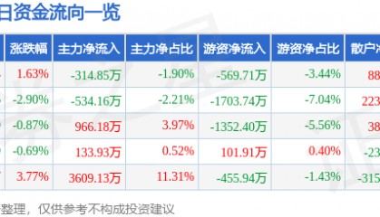股票行情快报:青鸟消防(002960)9月11日主力资金净卖出314.85万元