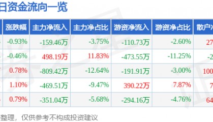 股票行情快报:穗恒运A(000531)9月10日主力资金净卖出159.46万元