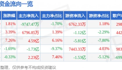 股票行情快报:同花顺(300033)8月13日主力资金净卖出9747.47万元