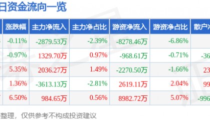 股票行情快报:江海股份(002484)1月24日主力资金净卖出2879.53万元