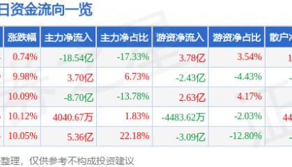 股票行情快报:岩山科技(002195)12月6日主力资金净卖出18.54亿元
