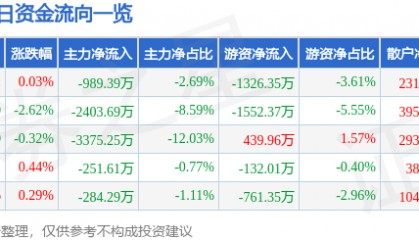 股票行情快报:中科信息(300678)1月23日主力资金净卖出989.39万元