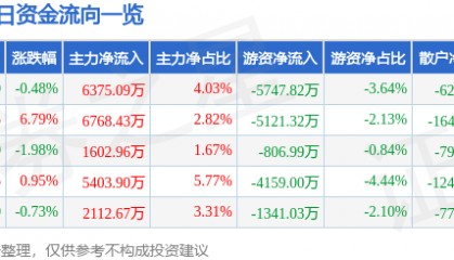 股票行情快报:金山办公(688111)7月16日主力资金净买入6375.09万元