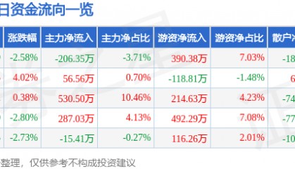 股票行情快报:永清环保(300187)9月2日主力资金净卖出206.35万元