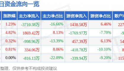 股票行情快报:穗恒运A(000531)7月8日主力资金净卖出3710.38万元