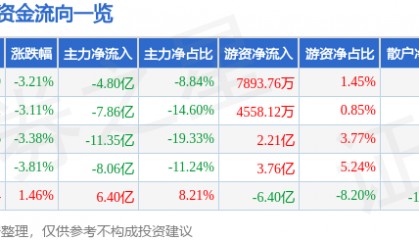 股票行情快报:同花顺(300033)9月4日主力资金净卖出4.80亿元