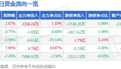 股票行情快报:岩山科技(002195)2月17日主力资金净买入2358.24万元