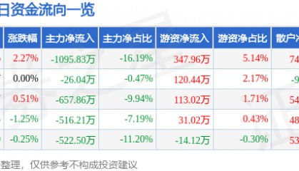 股票行情快报:飞乐音响(600651)5月6日主力资金净卖出1095.83万元