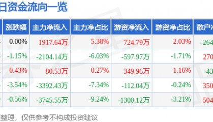 股票行情快报:江海股份(002484)3月28日主力资金净买入1917.64万元