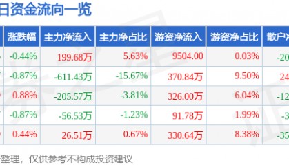 股票行情快报:津滨发展(000897)5月16日主力资金净买入199.68万元