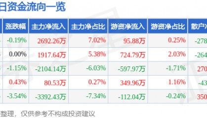 股票行情快报:江海股份(002484)3月31日主力资金净买入2692.26万元