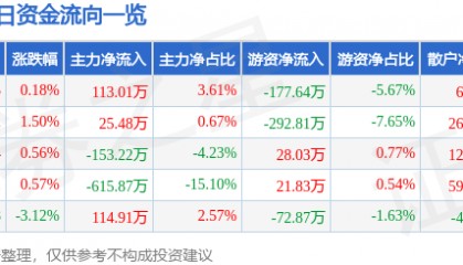 股票行情快报:永清环保(300187)8月20日主力资金净买入113.01万元