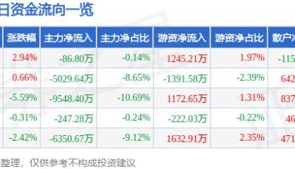 股票行情快报:岩山科技(002195)11月20日主力资金净卖出86.80万元